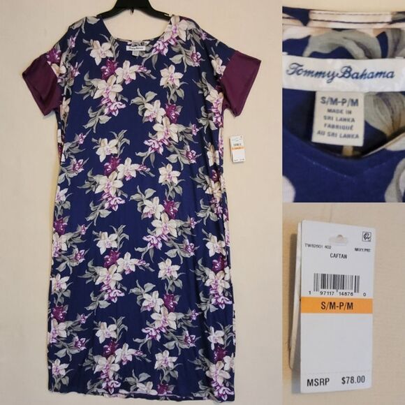 NEW TOMMY BAHAMA OVERSIZED CAFTAN pockets TROPICAL FLORAL MAXI DRESS S SMALL NWT - Picture 1 of 11